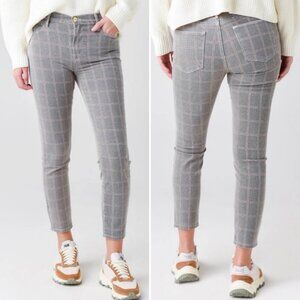 NEW FRAME Le High Skinny Crop Plaid Trouser Pants 28 Gray Windowpane Check NWT